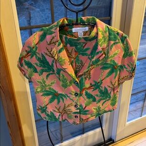 Monteau Los Angeles Linen Blend Tropical Button up Shirt & Short Sz. S Set NWOT